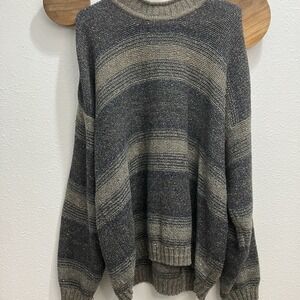 Vtg North 44 Mens Wool Blend Striped Sweater L Brown Pullover Crewneck Outdoors